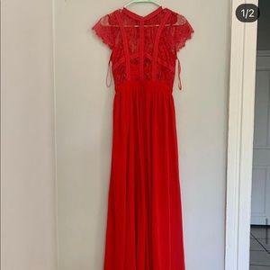 Red lace maxi dress